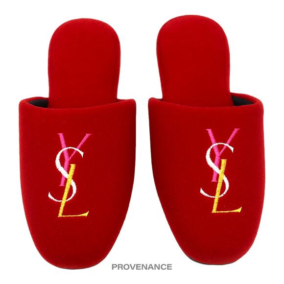 Yves Saint Laurent Shoes - 🔴 Yves Saint Laurent YSL Logo Slipper - Red Velour